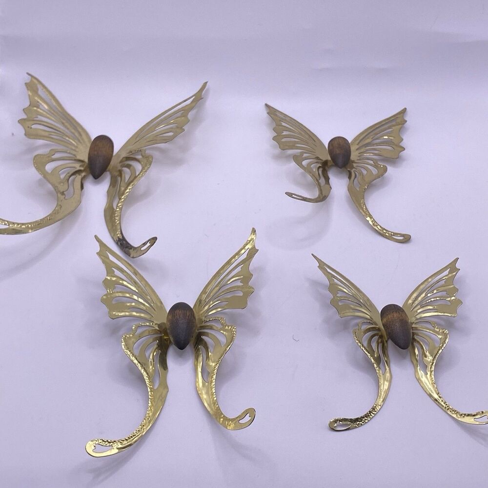 Home Interiors 4 Butterflies Gold/ Brass Tone Metal Wood  Wall Hanging Decor